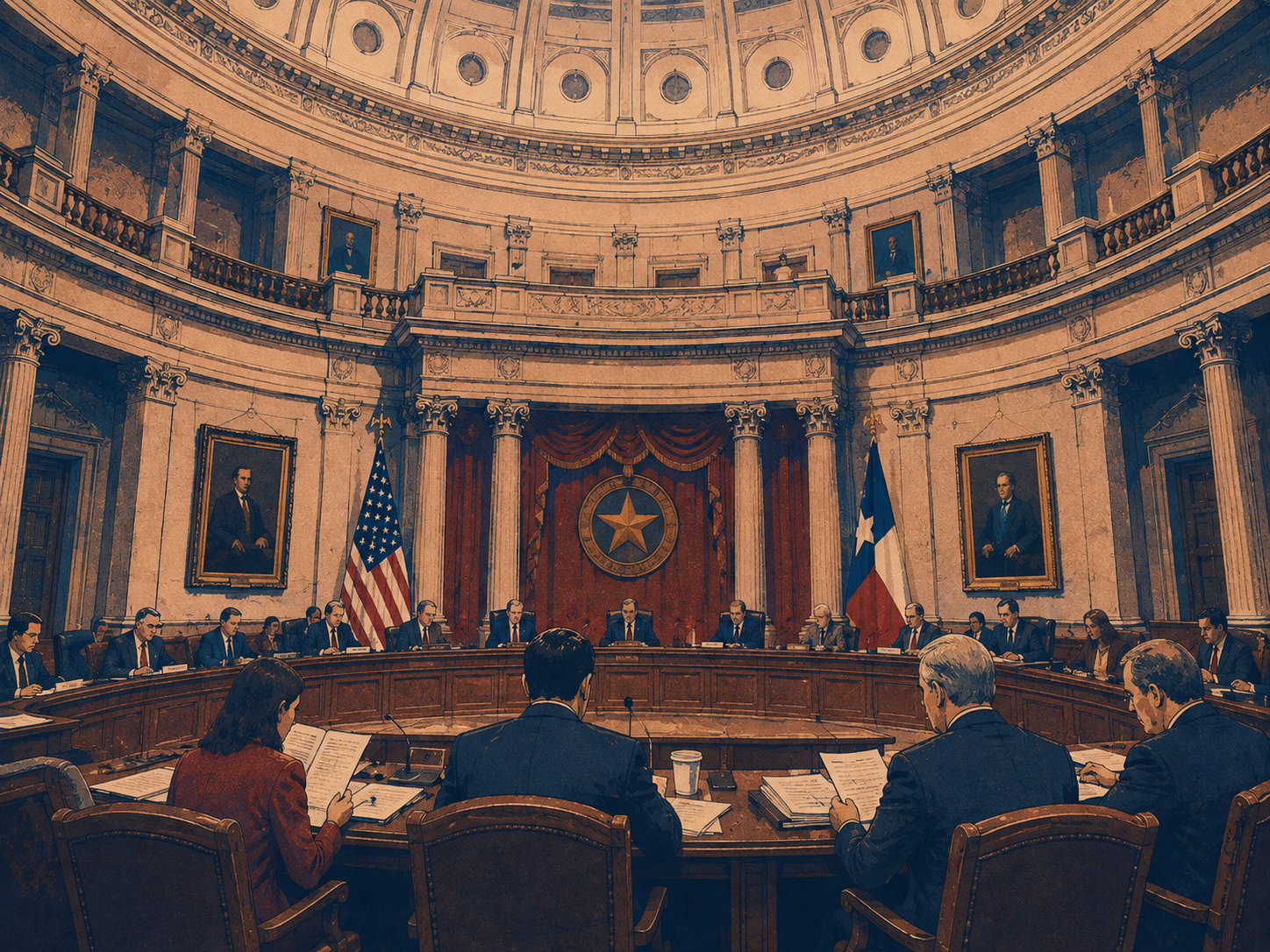 Texas Capitol rotunda with committee hearing