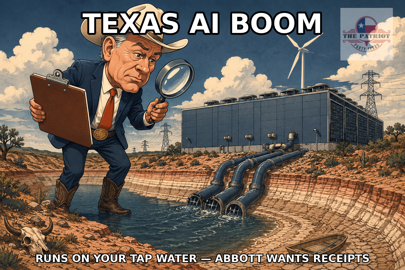Meme: Texas AI Boom — Runs on Your Tap Water, Abbott Wants Receipts
