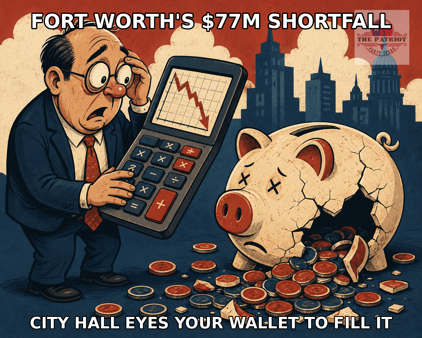 Meme: Fort Worth's $77M Shortfall — City Hall Eyes Your Wallet to Fill It