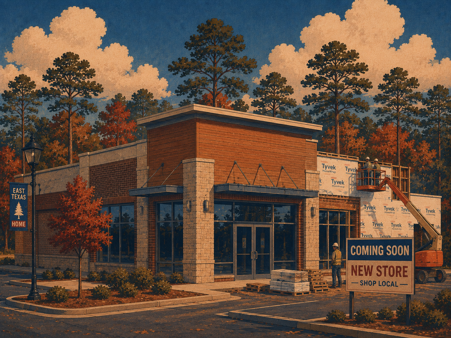 Retail storefront under construction in East Texas